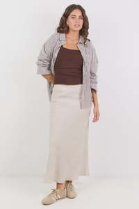 Bliss Natural Linen Bias Midi Skirt - Natural