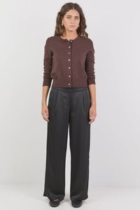 Grandeur Black Satin Elastic Back Wide Leg Pants - Black