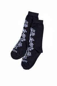 Accessories: Floral Crew Sock - Black/White