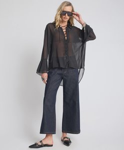 Womens Jeans: Hayden Mid Waist Wide Leg Cropped Denim Jeans - Raw Indigo