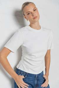 Syllabus White Cotton Pintuck SS Tee