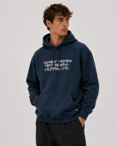 Address Text Pullover Hoodie - Navy