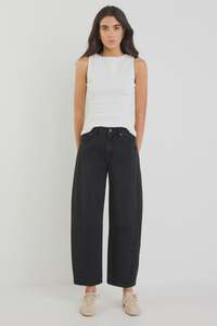 Womens Jeans: Varsity Black Wash Forward Seam Barrel Jeans