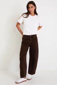 Varsity Chocolate Forward Seam Barrel Jeans - Chocolate