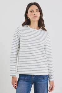 Tether Khaki White Stripe LS Boxy Tee - Khaki White Stripe