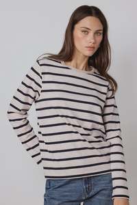Tether Ecru Navy Stripe LS Boxy Tee