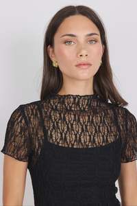 Providing Black Lace Short Sleeve Top