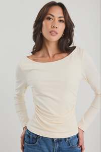Alley Buttermilk Rib Asymmetric Neck LS Top