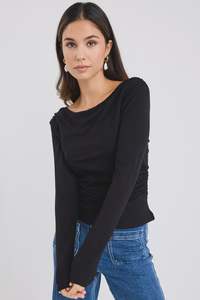 Alley Black Rib Asymmetric Neck LS Top