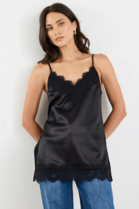 Womens Tops: Noir Black Satin Lace Trim Cami