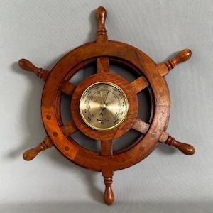 35cm Teak Ships Wheel Barometer