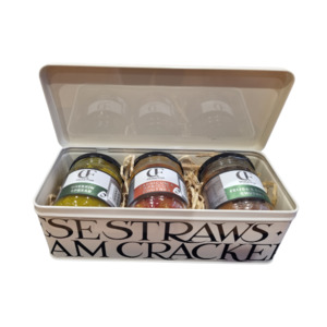 Emma Bridgewater Black Toast Hinged Cracker Tin with choice of 3x chutneys