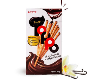 Products: Lotte Toppo Double Flavour Vanilla/Chocolate Stick 40g Chow's Mart