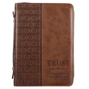 Bible Covers: Trust In The Lord Brown Faux Leather Classic Bible Cover - Proverbs: 3: 5. Christian Resource Centre