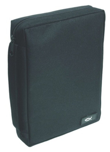 Bible Covers: Bible Cover Polyester Black w/Fish Large black. Christian Resource Centre