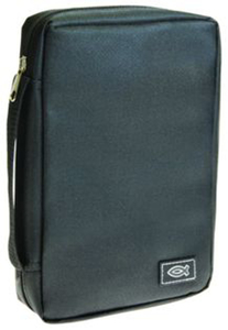 Bible Cover Polyester Black w/Fish Small. Christian Resource Centre