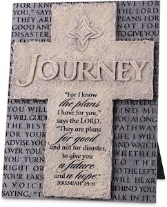 Journey Cross Plaque Cast Stone Easel Back Wall Art 15 x 20cm