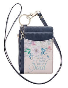 Well With My Soul Hymn Soft Pink and Blue Faux Leather ID Card Holder