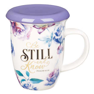 Mothers Day: Be Still and Know Lidded Ceramic Mug in Purple - Psalm 46:10 *THIS CERAMIC MUG IS NOT AVAILABLE TO BE SENT ON IT’S OWN – We are able to ship with combined orders of $100 or more.*