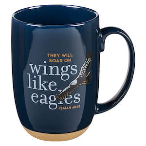 Wings Like Eagles Navy Blue Ceramic Coffee Mug with Exposed Clay Base - Isaiah 4&hellip;