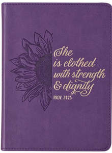 Mothers Day: Journal Strength & Dignity Purple Sunflower Faux Leather Handy-Sized Journal - Proverbs 31:25