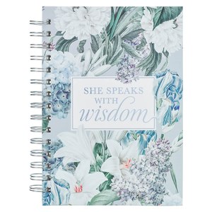Mothers Day: She Speaks with Wisdom Blue Floral Large Spiral Journal - Proverbs 31:26