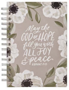 Joy and Peace Gray Floral Spiral Journal - Romans 15:13