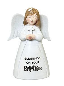 Gifts: Blessings On Your Baptism - Angel figurine - white holding a cross