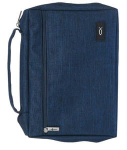 Navy Blue Poly-canvas Value Bible Cover with Ichthus Patch