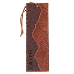 Gifts: Faith Can Move Mountains Brown Faux Leather Bookmark - Matthew 17:20
