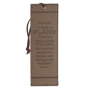 Gifts: Plans Cocoa Brown and Taupe Faux Leather Bookmark - Jeremiah 29:11