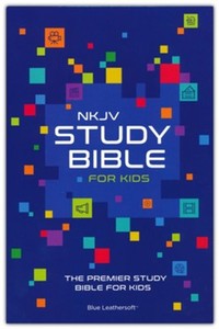 Primary: NKJV Study Bible for Kids, Blue Leathersoft 9 Point font. Ages 8-12