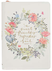 Gift Books: Sweet Friendship Bright Floral Wreath Faux Leather Classic Journal with Zipper Closure - Proverbs 27:9