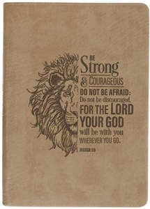Be Strong and Courageous Lion Tan Faux Leather Journal with Zipper Closure - Joshua 1:9