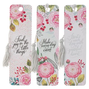Gifts: Grateful Heart Pink Floral Bookmark with Tassel Set