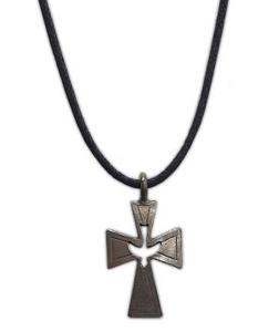 Gifts: Necklace Pendant Plain Pewter Cross with cut out dove shape - on black cord