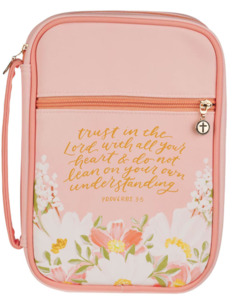 Trust in the Lord Peach Floral Faux Leather Fashion Lage Bible Cover - Proverbs 3:5