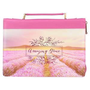 Gifts: Amazing Grace Flower Field Pink Faux Leather Fashion Large Bible Cover