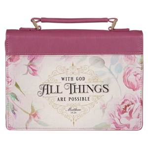 Gifts: All Things Are Possible Vintage Dusty Rose Faux Leather Fashion Medium Bible Cover – Matthew 19:26