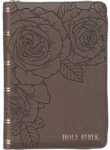 KJV Bible Compact Large Print Gray Faux Leather with zipper 10 point font