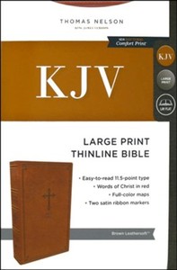 Bibles: KJV Thinline Bible Large Print Brown Leathersoft Red Letter Edition. 11.5 Point Comfort Print