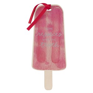 Children: Love Rejoices Strawberry Pink Popsicle Wood Bookmark - 1 Corinthians 13:6