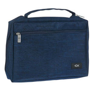 Gifts: Navy Blue Poly-canvas Value Medium Bible Cover with Ichthus Patch