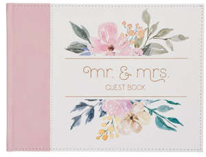 Gifts: Mr and Mrs Wedding Guest Book 1 John 4:19 Medium Pink Floral Faux Leather
