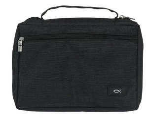 Jet Black Poly-canvas Value Medium Bible Cover with Ichthus Patch