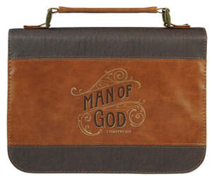 Man of God Honey-Brown and Espresso Faux Leather Large Bible Cover - 1 Timothy 6:11