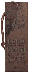 The Lord Is My Strength Walnut-Brown Faux Leather Bookmark- Exodus 15:2