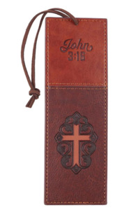 Men: John 3:16 Collection Two-Tone Brown Faux Leather Bookmark With Cross