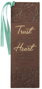 Men: Trust With All Your Heart Brown Floral Faux Leather Bookmark - Proverbs 3:5