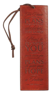 For I Know The Plans Brown Faux Leather Bookmark - Jeremiah 29:11